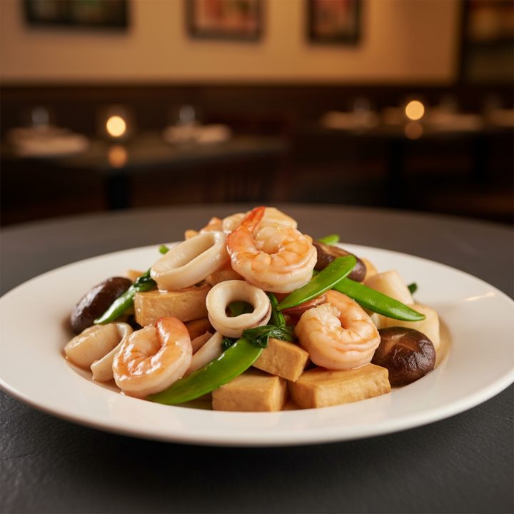 Assorted seafood with bean curd in hot pot — it's a warming dish.
