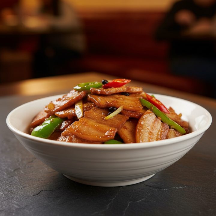 Twice-cooked pork — the belly is boiled then stir-fried.