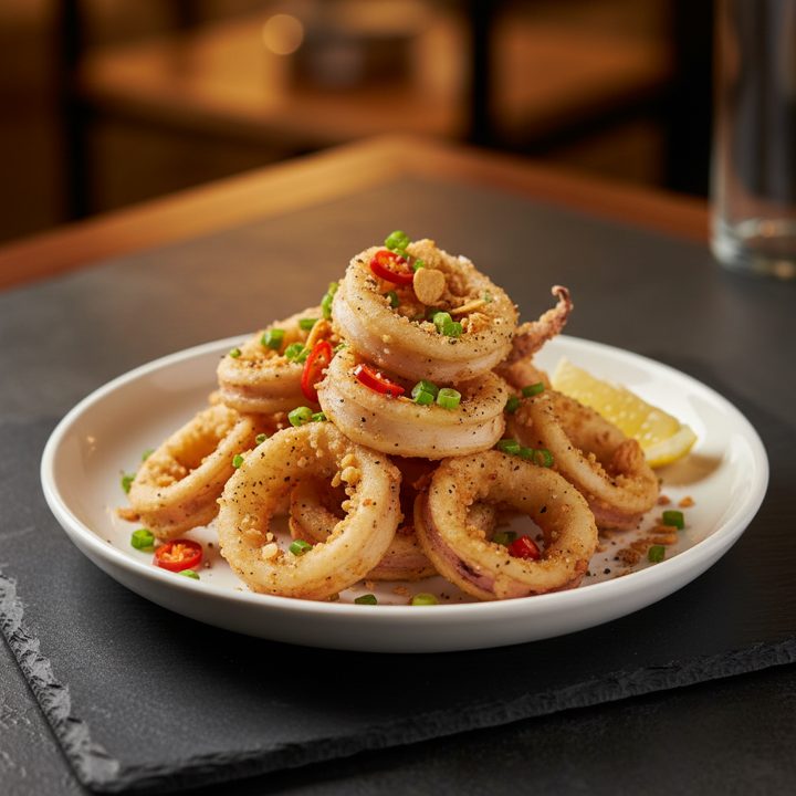 Salt and pepper squid — crispy, cooked to order.