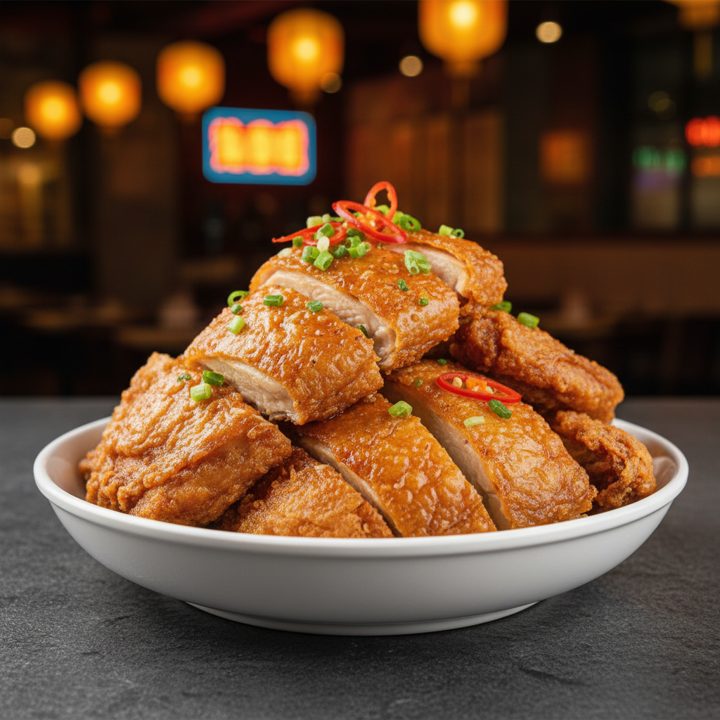 Deep-fried crispy skin chicken — whole or half.