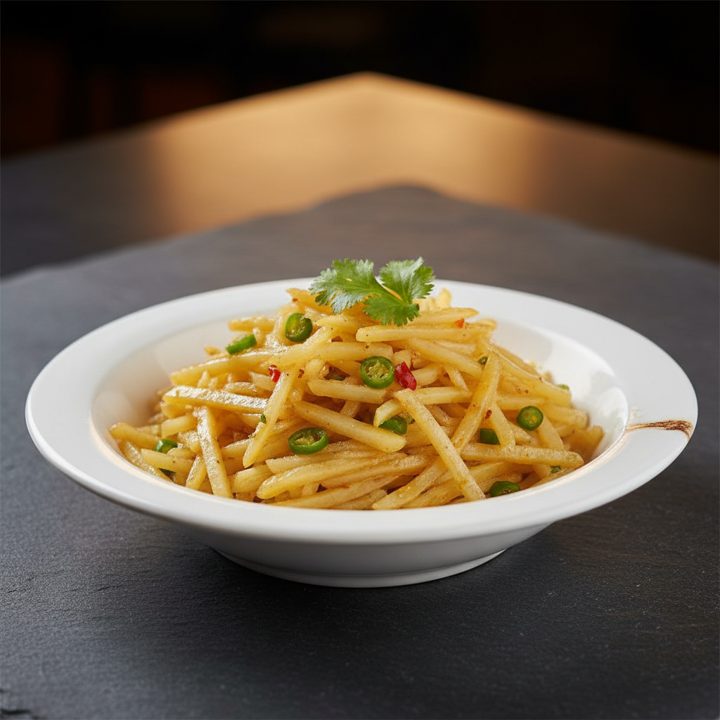 Shredded potatoes with sour and spicy sauce — thin-cut and tangy.