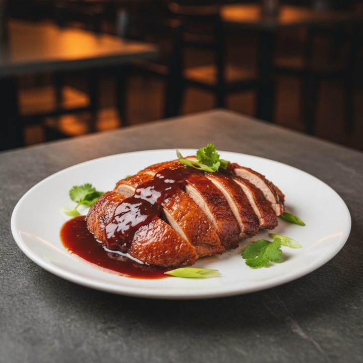 Roast duck with plum sauce is half or whole.