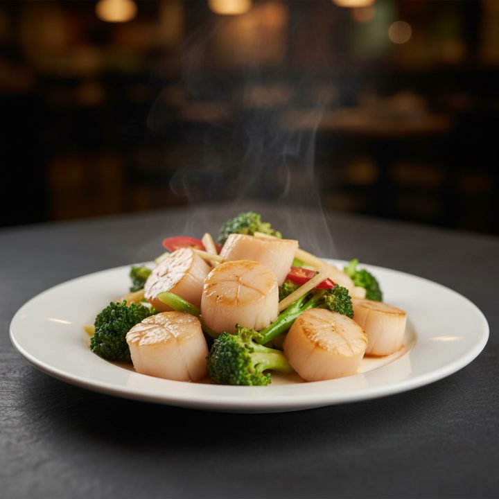 Stir-fried scallops with broccoli — fresh and light.