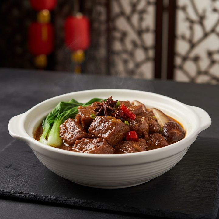 Braised beef in hot pot — slow-cooked beef with radish.