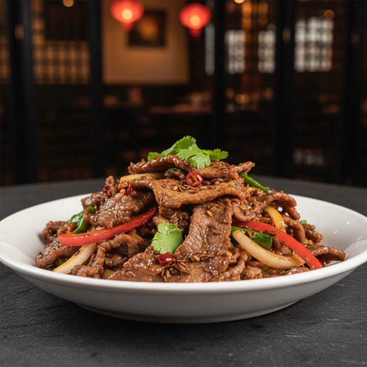 Stir-fried lamb fillet with cumin — it's got a bit of kick.