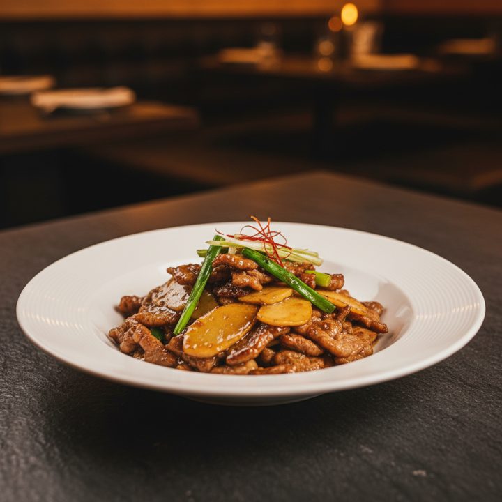 Lamb fillet with ginger and shallot — light and fragrant.