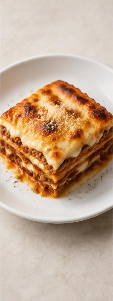 Lasagne al forno — layers of pasta, beef ragù, béchamel and parmesan baked until golden.